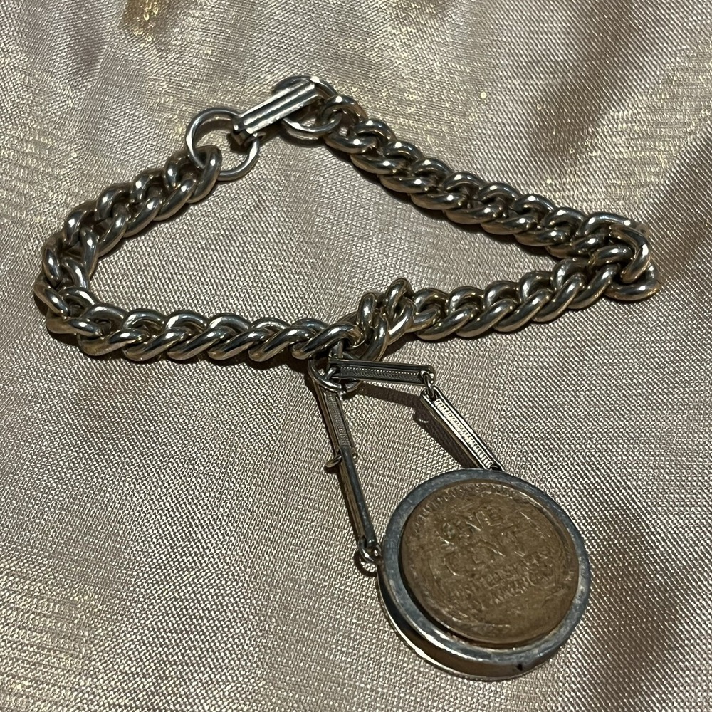 Vintage US Coin Charm Bracelet 7 Inch Lucky Wheat Penny  Stainless Steel